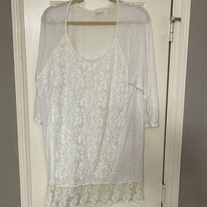 Lightweight lace overlay long top. Chicos size 3